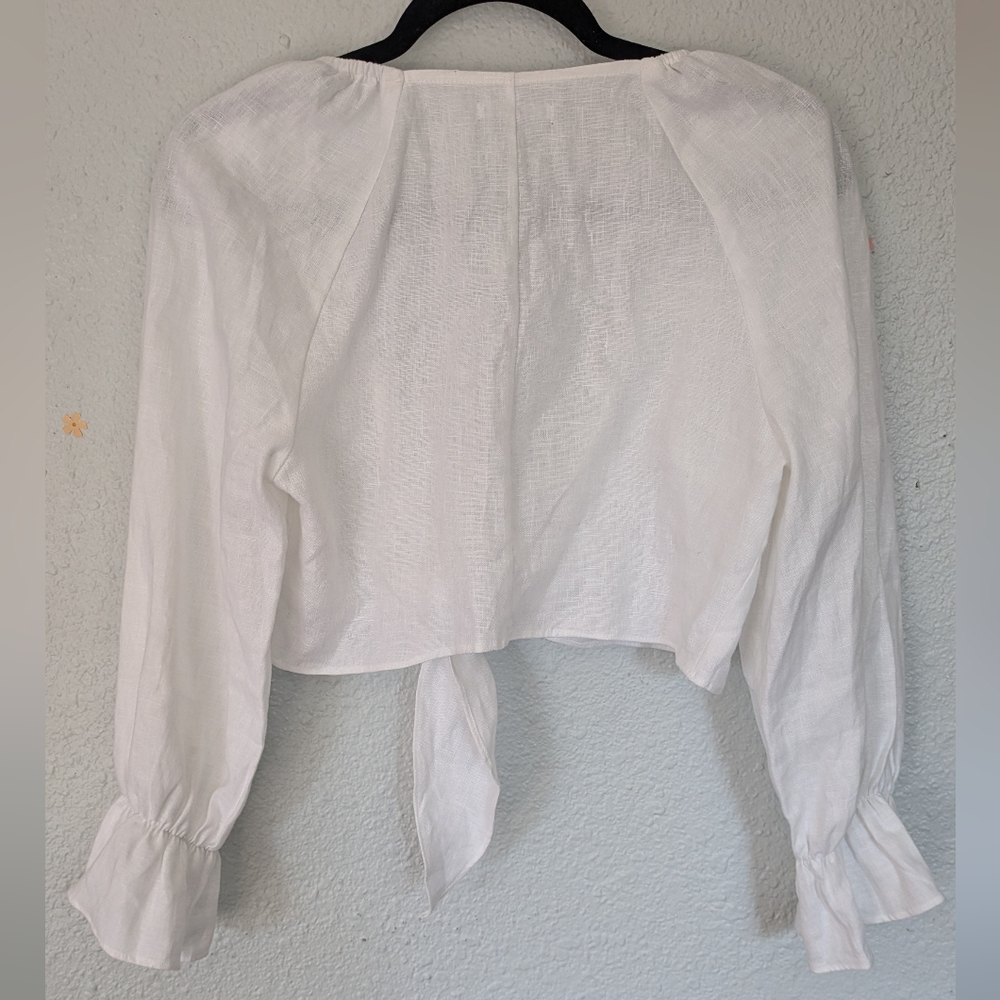 Reformation Linen Tie Front Flutter Sleeve Blouse - image 5